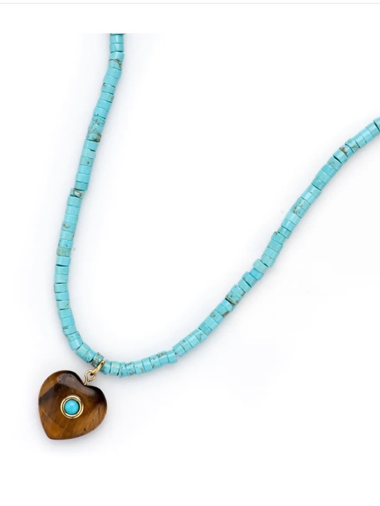 Mayamar Jewelry - Mayamar Luxurious Turquoise Beaded Necklace Tiger Eye Heart‎ Pendant retail $165